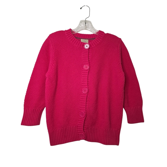 LL Bean Pink Cardigan Sweater Medium Big Buttons 3/4 Sleeve Dressy Casual - Picture 1 of 7